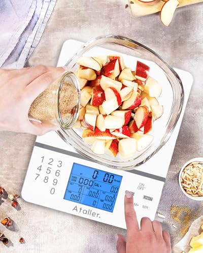 Food Scale with Nutritional Calculator, 1g Resolution Max 5kg 11Ibs | Kitchen Diet Scale, Digital Food Calorie Counting Scale for Meal Prep, Kitchen, Baking, Weight Loss, Tempered Glass, White - color: White