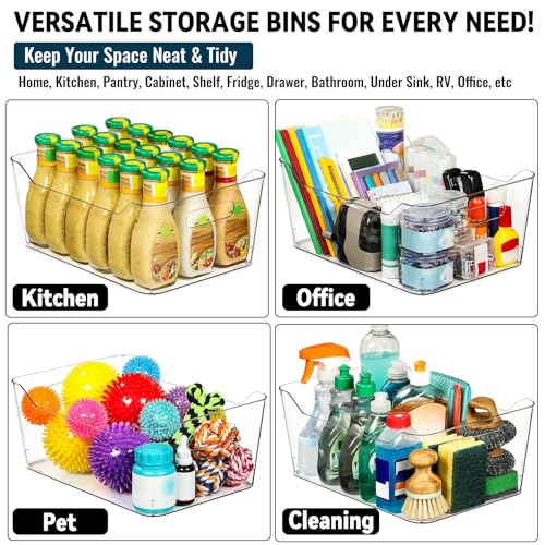 12 PACK Multi-Use Clear Plastic Storage Bins for Organizing w/ Labels - Home, Kitchen, Pantry, Bathroom, Office, Cabinet Shelf Organizer Bins - SOHO Collection, RV, Fridge Organization Containers -XXL - size: XXL Large