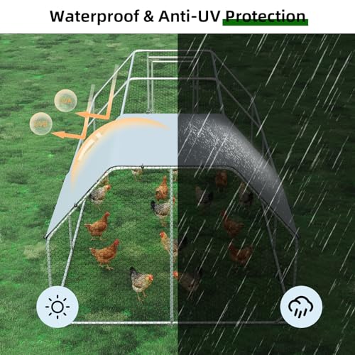 4ever2buy Metal Chicken Coop, 10x20 FT Walk-in Chicken Run Pen Poultry Cage, Water-Resistant & Anti-UV Cover, Large Chicken Coop for 18-22 Chickens - size: 224.5"L x 110.3"W x 76.8"H