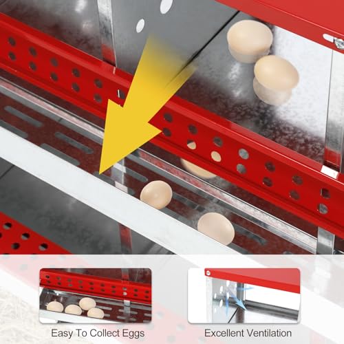 2 Tiers Chicken Nesting Boxes, 6 Compartments, Metal Egg Laying Boxes with Protective Collection Lids, Roll Out Nesting Box, Easy to Assemble, Ideal for Hens, Ducks, Chickens, and Other Poultry - color: Red, size: 6 holes