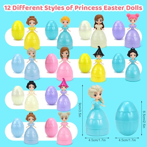 12PCS Pre Filled Easter Eggs Gifts for Kids with Transforms into Princess Toys Easter Basket Stuffers Easter Eggs Hunt Easter Party Favor Prize Classroom Rewards Toys for Girls