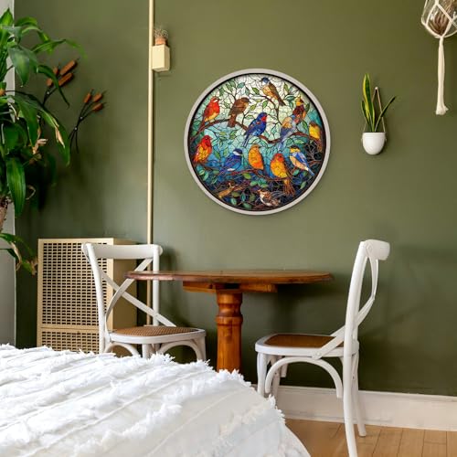 Stained Glass Puzzle Bird Puzzles for Adults 1000 Pieces, Colorful Round Bird Tree Jigsaw Puzzle, Impossible Hard Difficult Puzzles for Adults, Challenging Puzzles as Home Wall Decor - style: Z-611-Stained Glass Bird