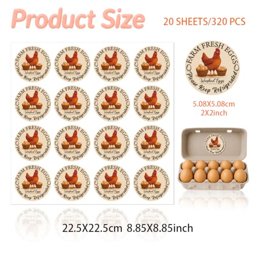 320 Pcs Farm Fresh Egg Carton Labels, Colorful Round Egg Handling Stickers Waterproof Self-Adhesive Egg Packaging Stickers for Box Container Carton Farm Supplies - color: Retro Style