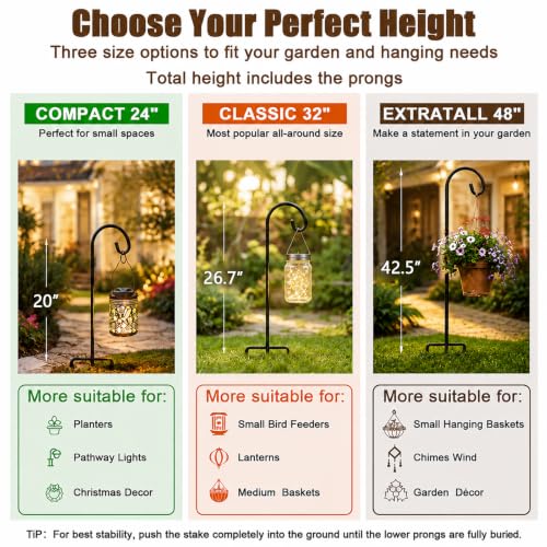 Gtongoko 32 Inch Shepherd Hooks for Outdoor 4 Pack, Adjustable Garden Hooks for Hanging Plants, Lanterns, Solar Lights, Mason Jars & Wedding Decor, Matte Black Decorative Shepherd’s Hooks