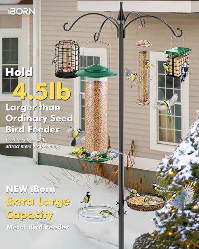 iBorn Metal Bird Feeder for Outside Hanging,Wild Bird Feeders for Cardinal,18cm Large Roof&Green,42CM Long,4.5lb High-Capacity(Seed is not Included) - color: Green, size: 4.5LB，7′′Large Roof