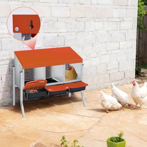 Chicken Nesting Boxes with Cleanable Pull-Out Trays, 3-Hole Wall Mount Roll Away Nest for Easy Cleaning & Egg Collection - size: 3 holes with legs