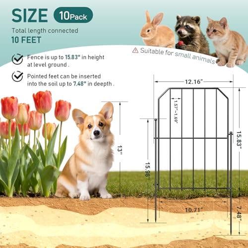 Goovilla Garden Fence, Total 10ft(L) x 24in(H), 10 Pcs, Rustproof Metal | Garden Fencing Animal Barrier, Wire No Dig Fence Panels, Black Decorative Garden Fences and Borders for Dogs,Flower Bed,Patio - size: Square arch