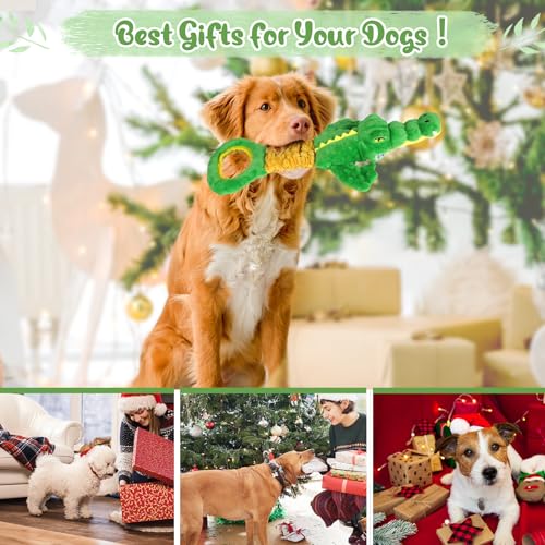 Large Dog Toys, Plush Squeaky Dog Toy with Crinkle Paper and Tug of War Handle, Interactive Puppy Toys for Small, Medium and Large Dogs - color: Green01