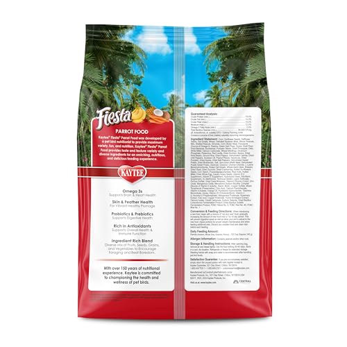 Kaytee Fiesta Parrot Food for Large Birds, 2.5 Pounds | Fun feeding. Bird food with fruits, veggies, grains. Bird seeds, shapes and textures for natural foraging - size: 2.5 Pound (Pack of 1)