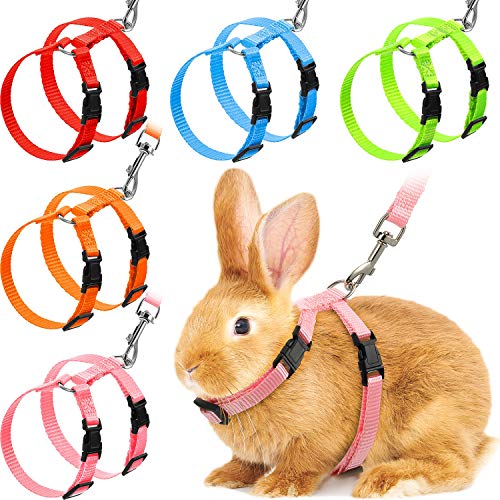Outus 5 Pieces Adjustable Rabbit Harness and Leash Set Escape Proof Bunny Harness Vest for Pet Running Walk Jogging Bunny Cat Puppy Kitten Ferret and Other Small Pet(Fresh Color) - color: Fresh Color