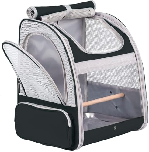 Bird Backpack Carrier with Stand Perch, Bird Travel Backpack for Hiking, Airline Approved Black Bird Backpack - color: Black
