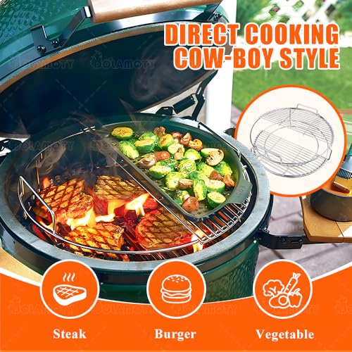 Expander Rack with Drip Pan for Big Green Egg Large, Green Egg Accessories | Green Egg Replacement Parts Eggspander Rack for BGE 5 Piece Kit Conveggtor Basket with Removable Cooking System