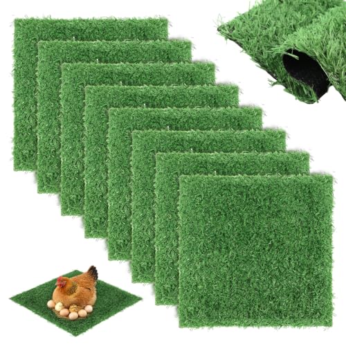 8 Pack Resuable Chicken Nesting Box Pads, Washable Artificial Grass Chicken Nesting Pads for Protecting Eggs, Green Chicken Laying Pads for Hens