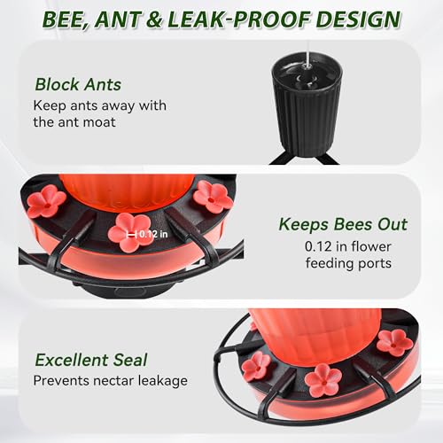 Retractable Hummingbird Feeder – 6 Feeding Ports, Leak-Proof, Ant & Bee Proof, Easy Top-Fill & Easy to Clean, Durable ASA Plastic, 18.5 oz Capacity, Adjustable Hanging System with 44" Extension(Black) - color: Black,1 Pack