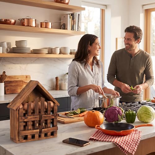 Wooden House Egg Holder Countertop,36 Hole,with Door,Brown | 3 Tier, Pull out Fresh Egg Storage, Eggs Racks Basket, Counter Egg Organizer, Farmhouse Kitchen Deocrations Gift - color: Brown, size: 36 Hole, style: with Door