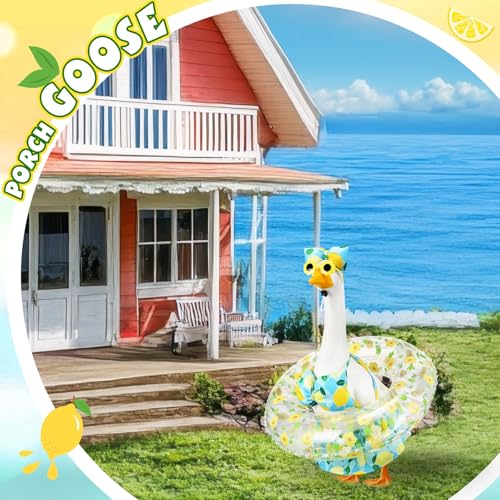 Bikini Porch Goose Outfits with Sunglasses and Swimming Tube for 23" Summer Goose Costume Garden Patio Statue Decor(Lemon) - style: Lemon