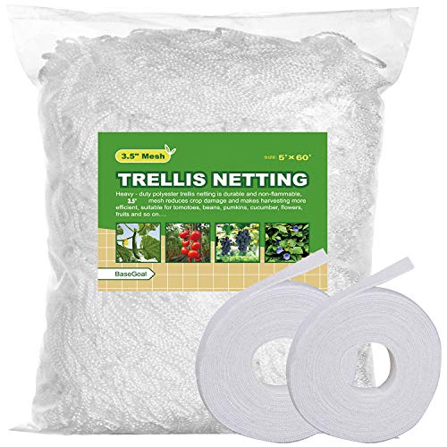 3.5in Mesh Trellis Netting, 5x60ft, 1 Pack | Polyester mesh netting for vine crops & plants; Suitable for garden garden applications - size: 3.5" Mesh (5'X60')