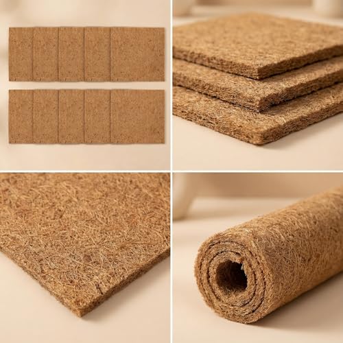 10Pcs Reptile Carpet Mat Chicken Coop Floor Liner Nesting Mat Natural Coconut Fiber Pet Mat Substrate Liner Terrarium Planter Liner for Lizard Turtle Snake Gecko Bearded Dragon Tortoise 12*12"