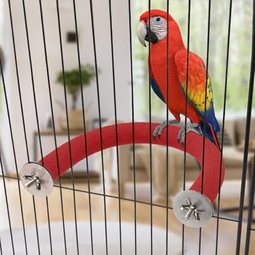 Rypet U-Shaped Large Parrot Perch, Quartz Bird Perch for Cage(Red XL) | Safe Chew & Rest Perch for Large Birds, Durable Non-Toxic Cage Accessory, for Parakeets Cockatiels Conures Macaws - color: Red, size: X-Large