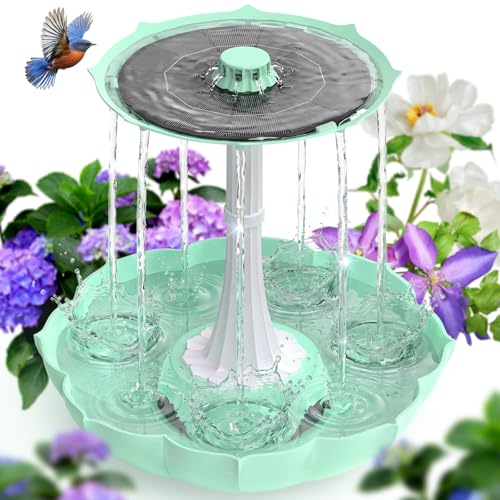 Solar Power Bird Bath Fountains Pump, Blue 2-Tier Cascade Water Feature for Outdoor Garden, Outside Pedestal Birdbath Kit for Yard Decoration & Wild Birds Feeding