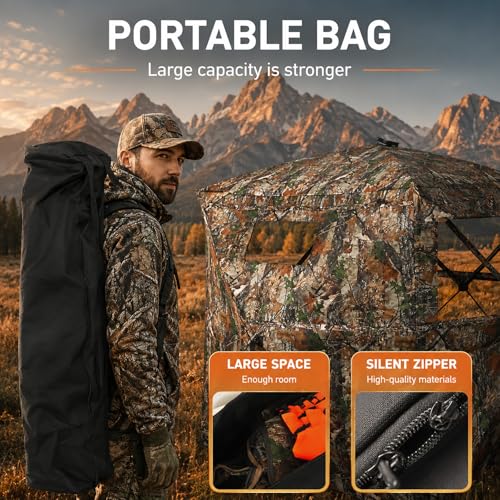 Hunting Blind See Through, Pop Up Ground Deer Blind, Large Door | 270/288/360 Degree See Thru, 1/2/3/4 Person Hunting Camouflage Tent, With/Without floor, Swing/Diamond/Horizontal Door Design - size: 2/3 Person/Double Door, style: 360°/Swing Door
