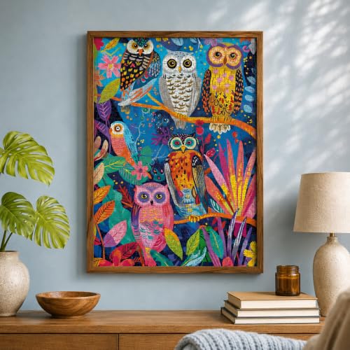 Cross & Glory | 1000 Piece Jigsaw Puzzles for Adults | Hootenanny | Birds in Paradise | Vibrant Indian Garden & Owl Design | 2mm Thick Pieces | Bonus Reference Poster | Satin Finish | Ages 14+ - color: Hootenanny