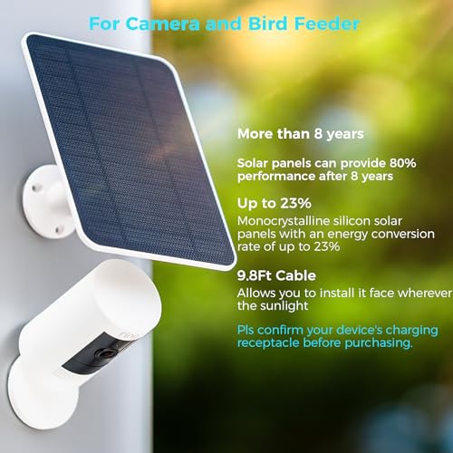 5V Solar Panel for Seucrity Cameres, for Bird Feeder Trail Cam, Ring Tapo Eufy Vicohome Eseecloud, Native USB-C, Micro-USB & DC 3.5mm*1.35mm 9.8 Ft Cable 23% Energy Conversion 180 Days Care Plan - color: 1 Pack Ring USB-C & Micro_USB & DC 3.5mm*1.35mm