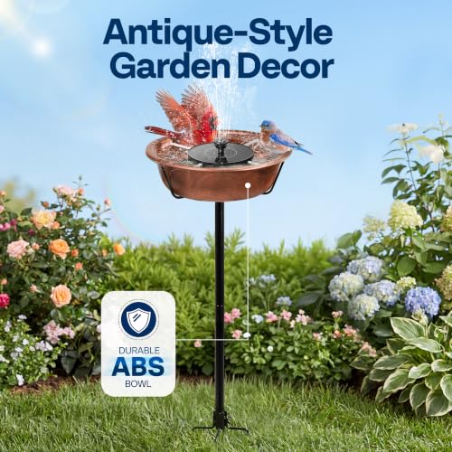 VIVOHOME Bird Bath with Solar Fountain and Metal Ground Stake, Bronze | Solar Powered Pump, Weather-Resistant ABS, 1.45-Gallon Capacity, for Outdoor/Garden, Bird-Friendly, Easy to Clean - color: Bronze, size: Birdbath with Fountain