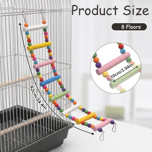 Bird Cage Ladder 24.5 x 3.93 in Climbing & Swing Toys Parakeets Cage Accessories Wooden Bird Playground Hanging Ladder for Small Birds Cockatiel(8 Steps)