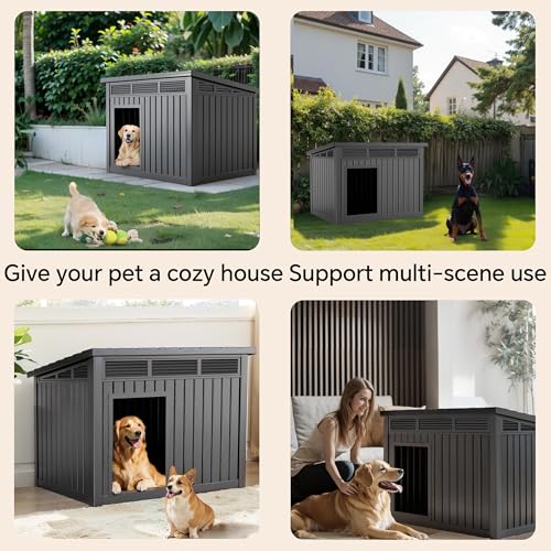Durable Waterproof Resin Dog House,Indoor Outdoor Doghouse for Small to Large Dogs,Dog Kennel with Air Vents and Elevated Floor,Easy to Assemble and Clean(Black 42.87 * 32.95 * 31.61) - style: Black