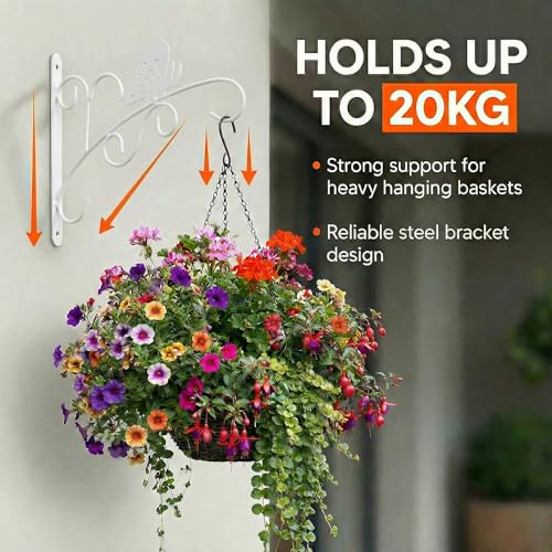 Butterfly Scroll Metal Wall Bracket for Hanging Accessories and Flowerpots Suitable for Indoor & Outdoor Use, White Set of 2 - color: White, size: Butterfly Scroll