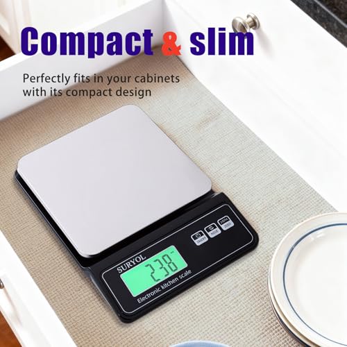 Digital Food Scale 0.5g/0.1oz Kitchen Scale - 11lb 5 Units Tempered Glass & Stainless Steel - Food Weight Scale Grams and Ounces for Cooking, Baking