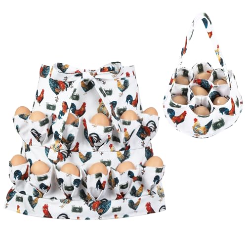 Egg Collecting Apron and Basket, 12 Pouches Chicken Egg Apron, 7 Pouches Chicken Eggs Basket, Collector Chicken Eggs - color: Grass-nest Chicken, Half-body