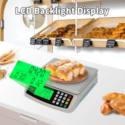 Food Scale 40KG/88LB Large Digital Kitchen Scales Weight Grams and Ounces Stainless Steel with Commercial Price Computing for Baking Cooking Meat Deli PCS Tare Function Adapter Included - style: BLUE BASE 40KG