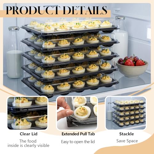 Shellwei 5 Pack Extra Large Deviled Egg Containers with Lids | Holds 120 Eggs Total (24 Each), Disposable Deviled Egg Tray Stackable Platters Trays for Party, Picnic & Fridge Storage - style: Square