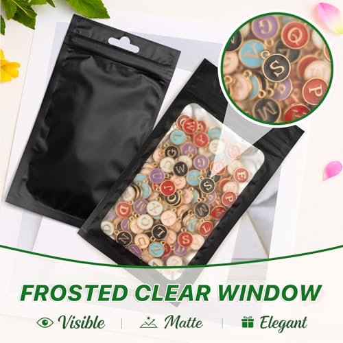 ANZNKU 100 Pcs Black Mylar Bags, Resealable Smell Proof Bag Foil Pouches | 4.72x7.1", Frosted Clear Window, Packaging Bags for Small Business, Seal Zip Baggies, for Candy Jewelry Treat Goodie Favor - color: Black, size: 4.72x7.1 inches