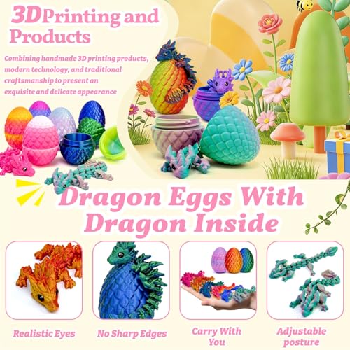 12pcs 3D Printed Dragon Eggs, 3D Dragon Eggs with Dragon Inside,Prefilled Easter Dragon Egg with Articulated Dragon Toy,for Easter Basket Stuffers Party,Desktop Decoration (3D Printed Egg) - color: 12pcs