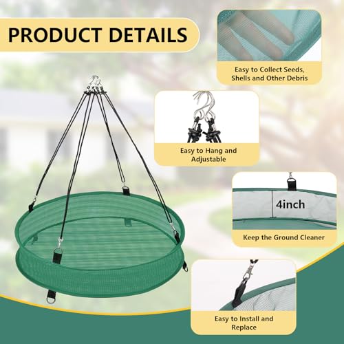 2Pcs Bird Seed Catcher Tray for Hanging Bird Feeder Platform, 4" Deep Birdseed Hoop for Hummingbird Feeders Bee Feeder Outdoor Garden Accessories (Green, 20inch)