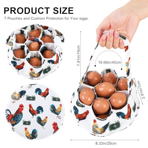 Egg Collecting Basket, Egg Basket for Gathering with 7 Pouches | Canvas Chicken Egg Basket for Chicken, Duck, Goose, Bird, Various Poultry Collection (Grass-nest chicken) - style: Grass-nest chicken