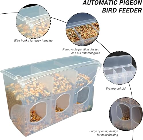 Automatic Pigeon Bird Feeder Water, 2 Pack Plastic Feeder Water Dispenser Drinkers for Cage, No Mess Hanging Parrot Food Feeding, Cage Accessories for Parakeet Quail Bird Chicken (3 Hole-Iron Wire) - size: 3 Hole - Iron Wire / 2 Pack