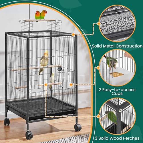 Yaheetech 35 inch Wrought Iron Bird Cage w/Play Open Top and Rolling Stand for Small Birds Like Parrots Conure Lovebird Cockatiel Lovebirds Budgies - size: 35 inch