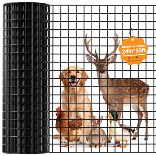 Welded Wire Fencing 24 Inch x 50 Foot,2 Inch x 2 Inch 16GA Black PVC Wire Fence,Vinyl Coating Metal Wire Mesh for Yard Vegetable Protection Goat & Poultry Netting - size: 24in*50ft 2″×2″