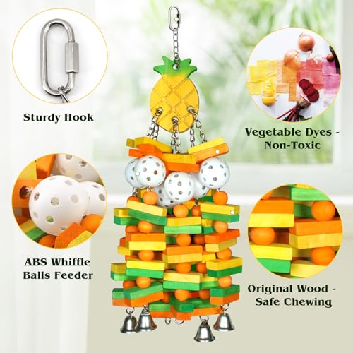 Parrot Toys 18 inches Bird Shredding Toys for Medium Large Parrots, Cockatiels, Macaw, African, Conure Bird Toy Natural Poplar Wood Material - color: Pineapple