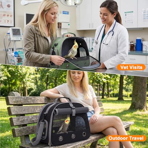 Bird Carrier, Lightweight Breathable Bird Backpack, Portable Wild Bird Carrier with Standing Perch for Parrot Travel Vet Visit (Black)