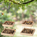 2 Pack Bird Feeder Platform 2 Tier Large Bird Feeder for Outdoors 10 Lbs Capacity in Total Natural Wood Hanging Tray for Garden Yard Outside Decoration Attracting for Wild Birds