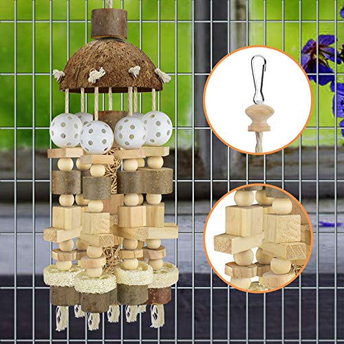 KATUMO Bird Toy, Large Parrot Natural Wooden Blocks Chewing Toy Suits for African Grey Cockatoos Amazon Parrots Large Medium Birds - style: Plastic ball
