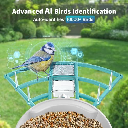 Smart Bird Feeder with Camera Solar Powered & AI Bi rd Identification, 2.4Ghz WiFi Bird feeders for Outdoors, 2K Live Video, Instant Arrival Alerts - Blue - color: Blue