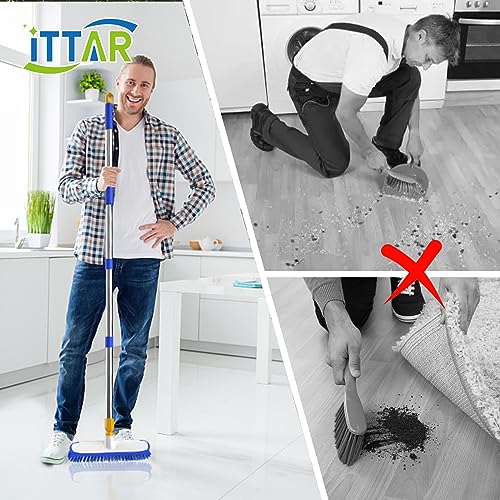 55" Extendable Floor Scrub Brush, 12" Wide Heavy-Duty 2-in-1 Scrub & Squeegee Deck Brush for Tile Grout Shower Floor, Kitchen, Restaurant, Patio & Garage Cleaning - color: Blue&white