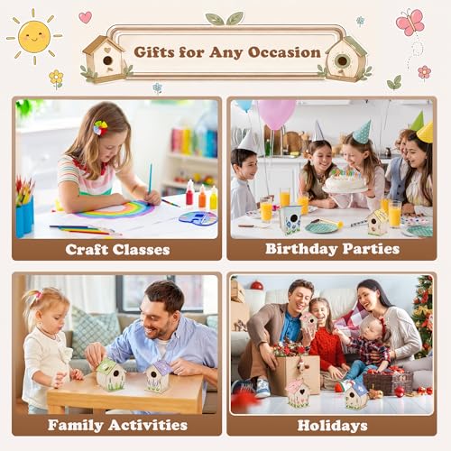 BlockPro 24 Pack Bird House Kits for Kids with Paint & Brushes, DIY Wooden Birdhouse Painting Set, Spring Summer Arts Projects, Educational Craft Gift for Birthday, Party, Parent-Child Activities
