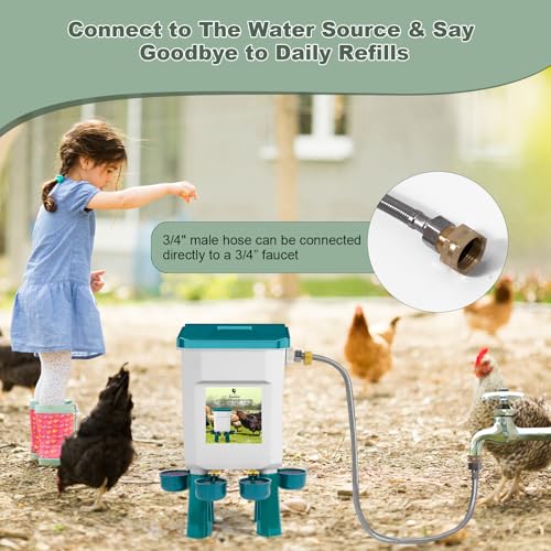 Automatic Chicken Waterer, Float-Controlled Chicken Water Feeder, Large Watering System with 60 Inch Water Hose (One End 3/4''), Poultry Waterer for Duck Quail Turkey Chick (2 Gallons, Blue) - color: Blue
